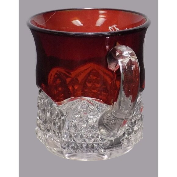 Ruby-Stained Pressed Glass Souvenir Mug GDS 39 Duncan Button Arches 1907 Etching - Picture 4 of 6